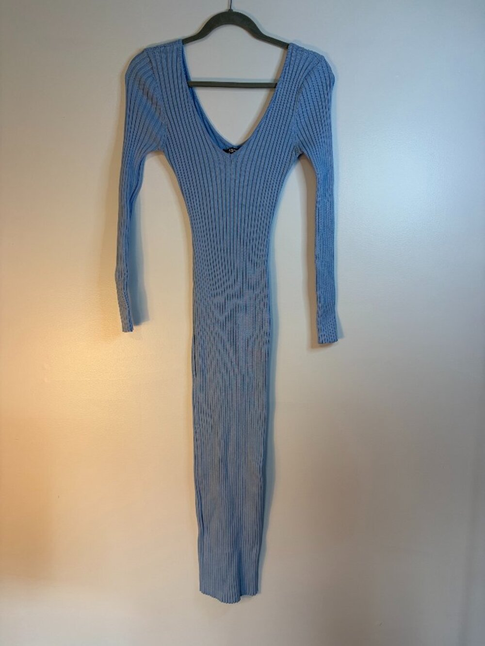 Hera Collection Light Baby Blue Ribbed Long Sleeve Bodycon Dress